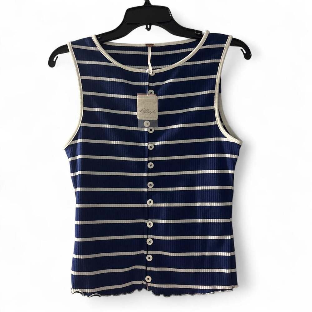 Free People Striped Button Front Tank Top